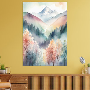 Vattenfärgsarbetsyta Abstrakt Mountains Träd Wal Canvastryck