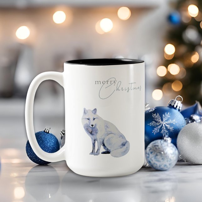 Vattenfärgsarktisk räv God jul Två-Tonad Mugg (Skapare uppladdad)
