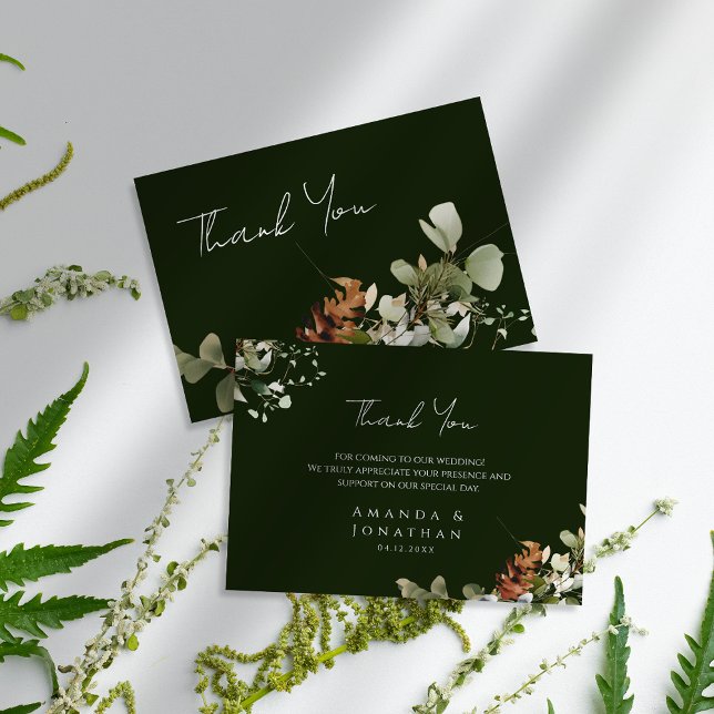 Vattenfärgsarrangemang Blommigt Grönt Bröllop Tack Kort (Skapare uppladdad)