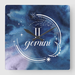 Vattenfärgsastrologi - Gemini Fyrkantig Klocka
