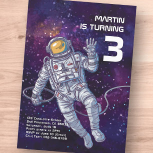 Vattenfärgsastronaut i Havets födelsedagsinbjudan Inbjudningar