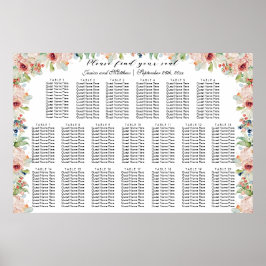 Vattenfärgsäten Blommigt 20 Bord Bröllop Poster
