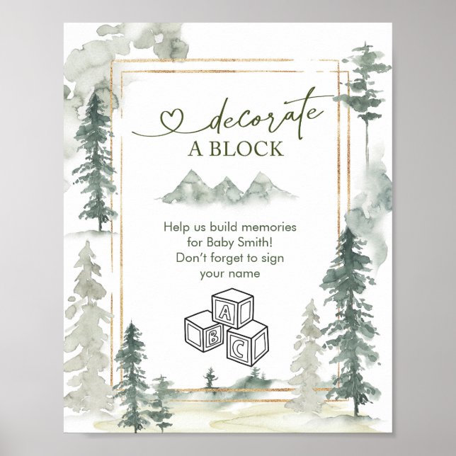 Vattenfärgsäventyr Skog Dekorera Blockskylt Poster (Framsidan)