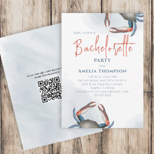 VattenfärgsBachelorette Party Blue Crab QR-kod Inbjudningar
