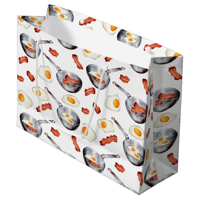 VattenfärgsBacon & Eggs Breakfast Food Mönster (Framsidan Vinklad)