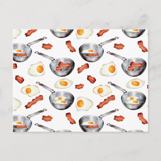 VattenfärgsBacon & Eggs Breakfast Food Mönster Vykort (Framsida)