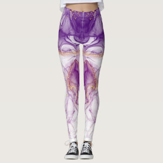 Vattenfärgsbakgrund med Lila med gyllene folier Leggings