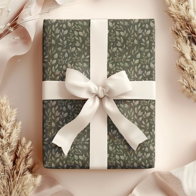 Vattenfärgsbakgrund på gröntens Löv Presentpapper (Skapare uppladdad)