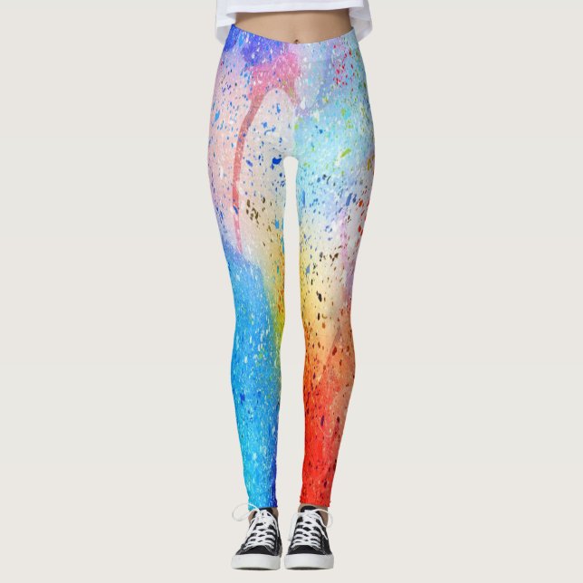 vattenfärgsbalkar av abstrakt mönster leggings (Framsida)