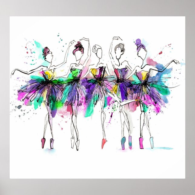 Vattenfärgsballerinas: Ljusdoftillustration Poster (Framsidan)