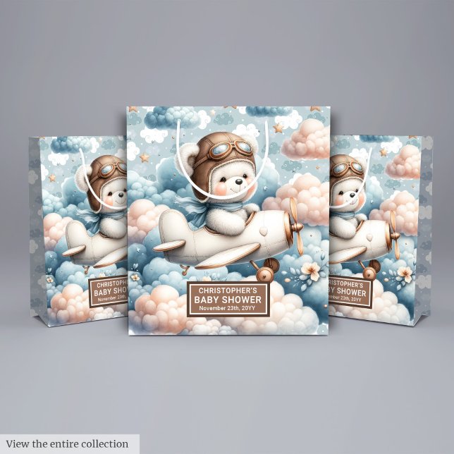 Vattenfärgsbälte för babyskor med skugga med Namn (Watercolor Bear Baby Shower Gift Bag With Name)