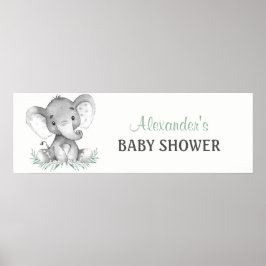 Vattenfärgsbanderoll med elefant för babybabyskor poster