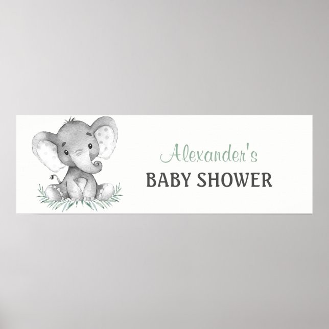 Vattenfärgsbanderoll med elefant för babybabyskor poster (Framsidan)