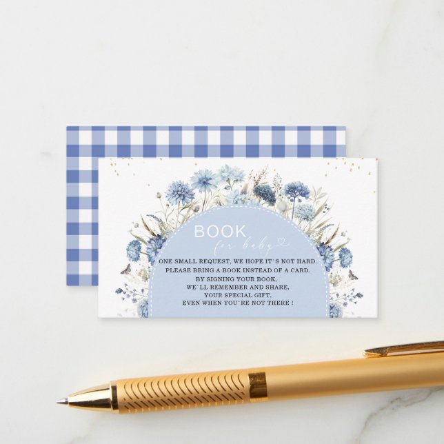 Vattenfärgsbarn blåa blommor babydusch bokar för b tilläggskort (Fram/Back In Situ)