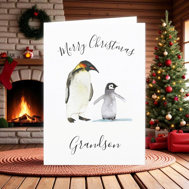 Vattenfärgsbarn Cute Penguin God jul Kids Helgkort (Skapare uppladdad)