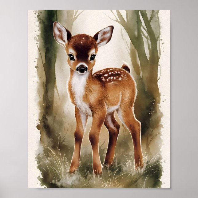 Vattenfärgsbarn Dovhjort Bebis Rum Inredning Poster (Framsidan)