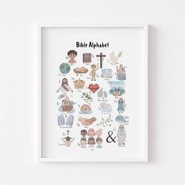 Vattenfärgsbarn poster bibliskt alfabet
