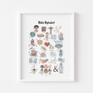 Vattenfärgsbarn poster bibliskt alfabet