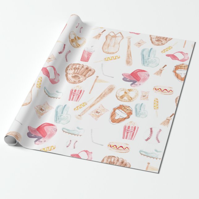 Vattenfärgsbaseball Presentpapper (Utrullad)