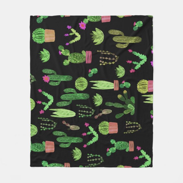 Vattenfärgsbaser i Cactus Plant Sömlös bakgrund Fleecefilt (Framsidan)