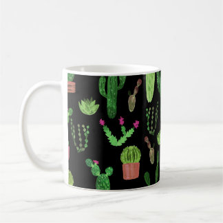 Vattenfärgsbaser i Cactus Plant Sömlös bakgrund Kaffemugg