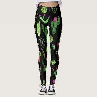 Vattenfärgsbaser i Cactus Plant Sömlös bakgrund Leggings
