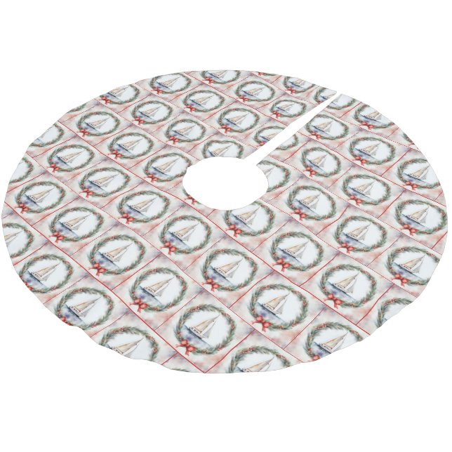 Vattenfärgsbåt i julkran julgransmatta borstad polyester (Vinklad)