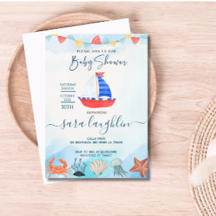 Vattenfärgsbåtens nautical Baby Shower Inbjudan