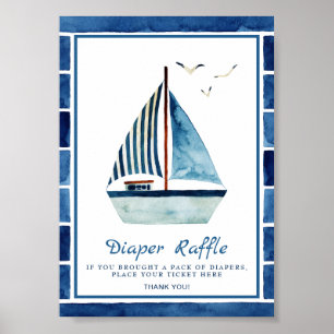 Vattenfärgsbåtens Nautical Baby Shower-skylt Poster