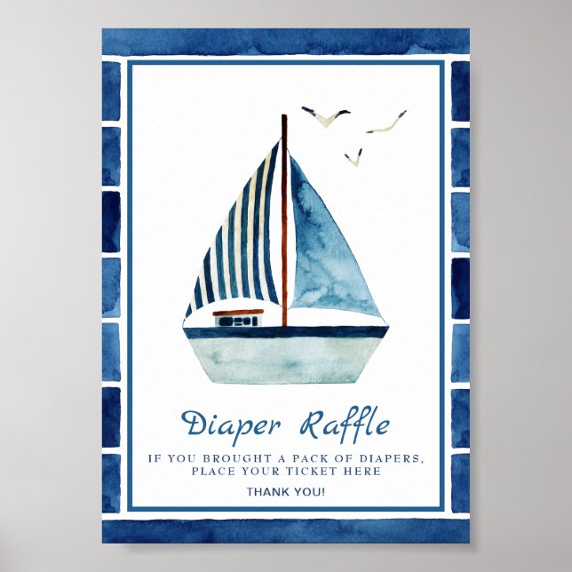 Vattenfärgsbåtens Nautical Baby Shower-skylt Poster (Framsidan)