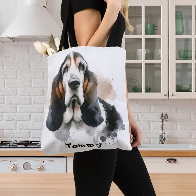  vattenfärgsbatteri Hound /Pets personifiera Tygkasse (Front of bag , customize this design)