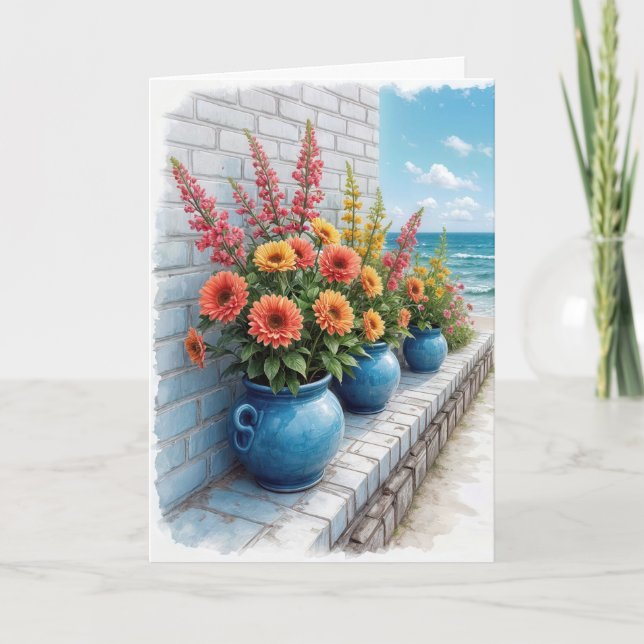 VattenfärgsBeach Dahlias-anteckningskort Kort (Framsida)