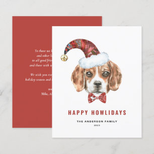 Vattenfärgsbeagle Santa Lycklig Howlidays-kort