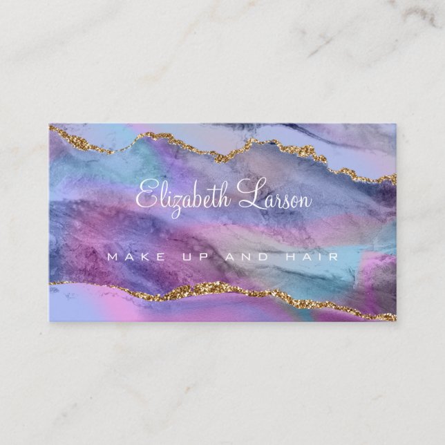 Vattenfärgsbehärskare Glitter Agate Makeup Artist Visitkort (Framsida)