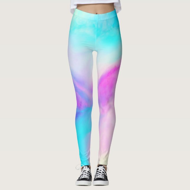 Vattenfärgsbenen Himlar Blue Lila Leggings (Framsida)