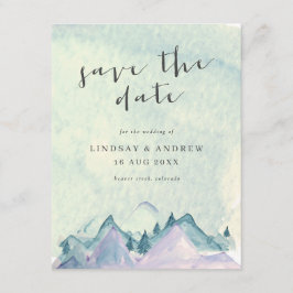 Vattenfärgsberg Bröllop spara datum Inbjudningar