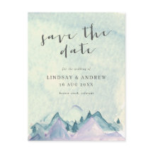 Vattenfärgsberg Bröllop spara datum