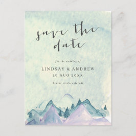 Vattenfärgsberg Bröllop spara datum Vykort