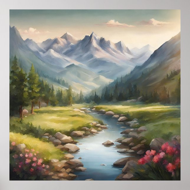 Vattenfärgsberg Landskap Poster (Framsidan)