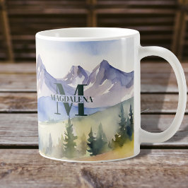 Vattenfärgsberg liggande Monogram Namn Kaffemugg
