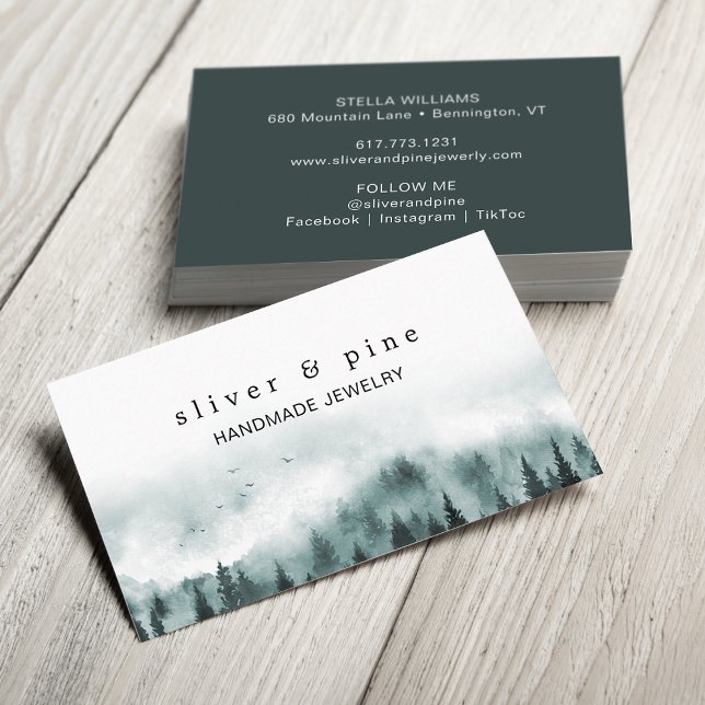 Vattenfärgsberg Misty Mountain Visitkort (Watercolor Misty Mountain Business Card)