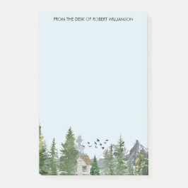 Vattenfärgsberg Naturligt Fir Träd Forest Cabin Post-it Block