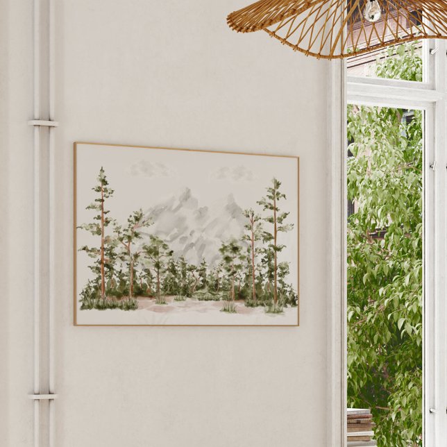 Vattenfärgsberg och skog poster (In situ on wall)