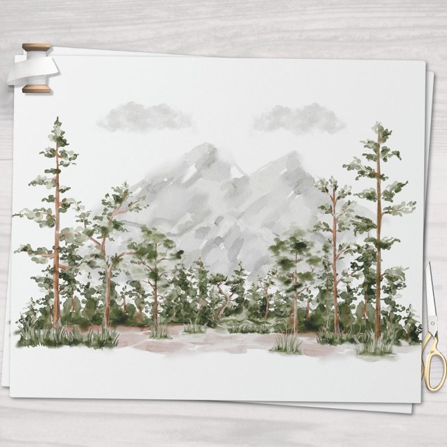 Vattenfärgsberg och skog presentpapper (In situ)