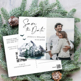 Vattenfärgsberg PHOTO Bröllop spara datum Vykort