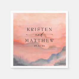Vattenfärgsberg Sunset Rustic Bröllop Pappersservett