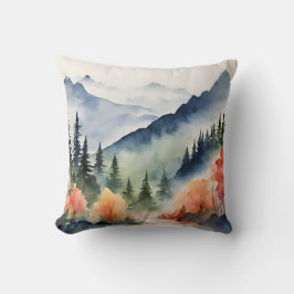 Vattenfärgsberg Träd hösthönskaraktär Kudde