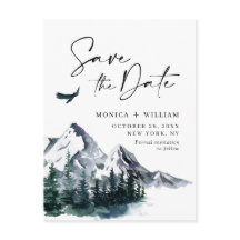 Vattenfärgsbergen Forest Bröllop spara datum