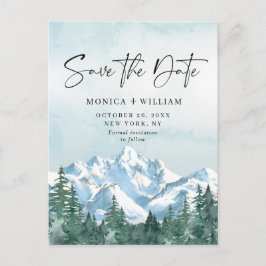 Vattenfärgsbergen Forest Bröllop spara datum Vykort