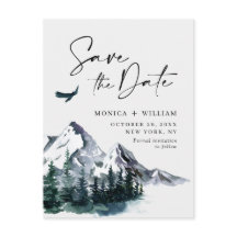 Vattenfärgsbergen Forest Bröllop spara datum